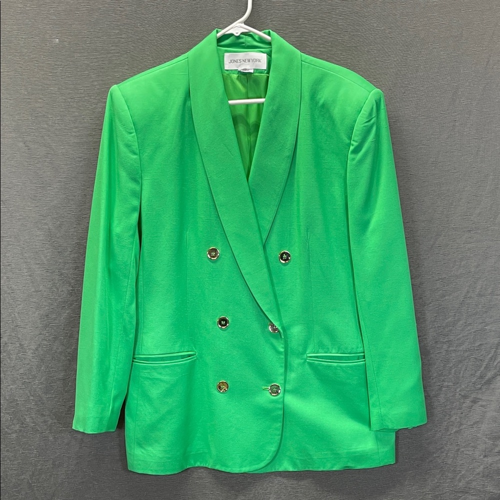 Jones New York Bright Green Double-Breasted Blazer